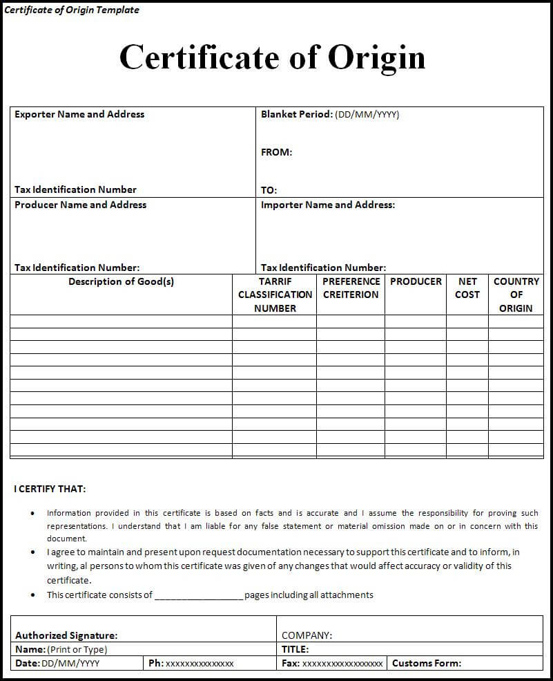 Certificate Of Origin | Trade Samaritan Throughout Certificate Of Origin Form Template
