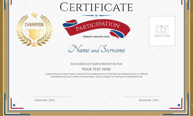 Certificate Of Participation Template In Sport Theme Stock regarding Certification Of Participation Free Template