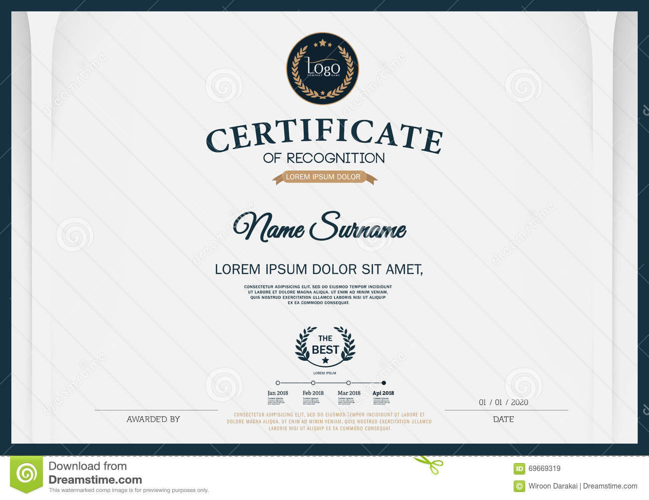 Certificate Of Recognition Frame Design Template Layout Throughout Certificate Template Size