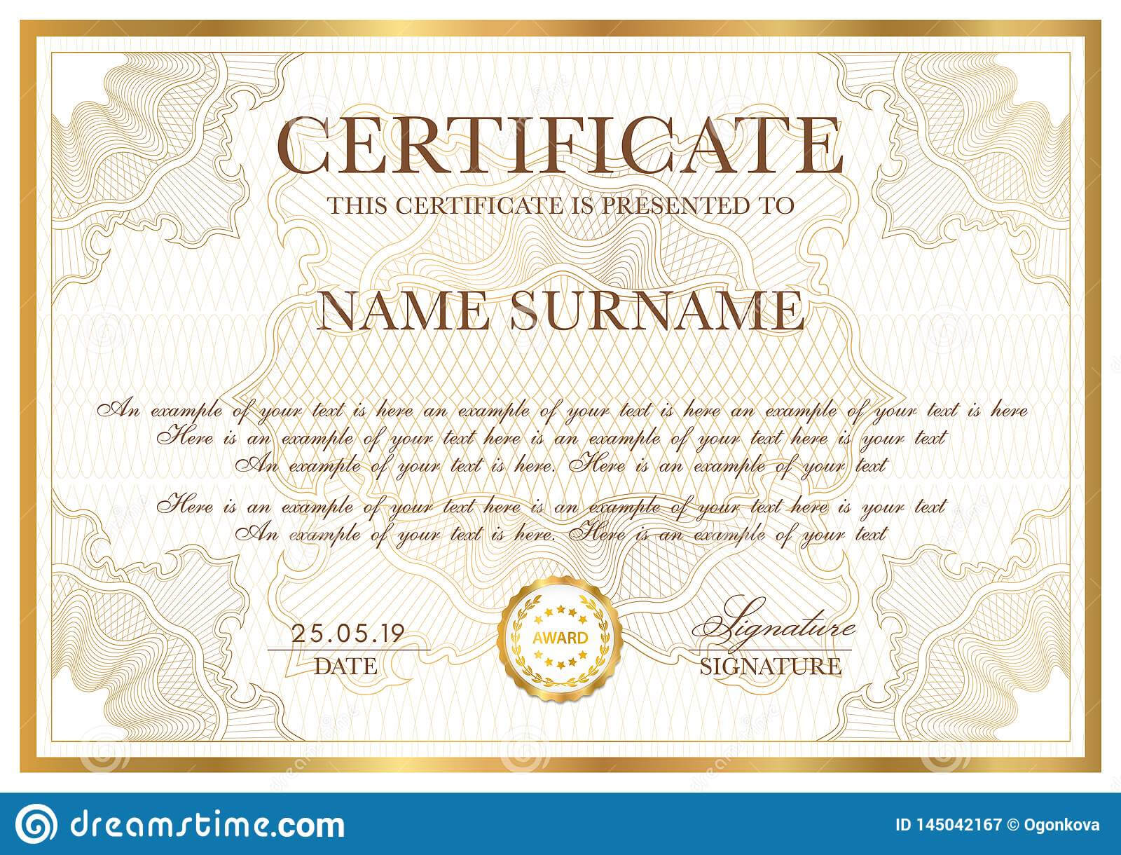 Certificate Template. Gold Border With Guilloche Pattern Within Certificate Of Authenticity Template