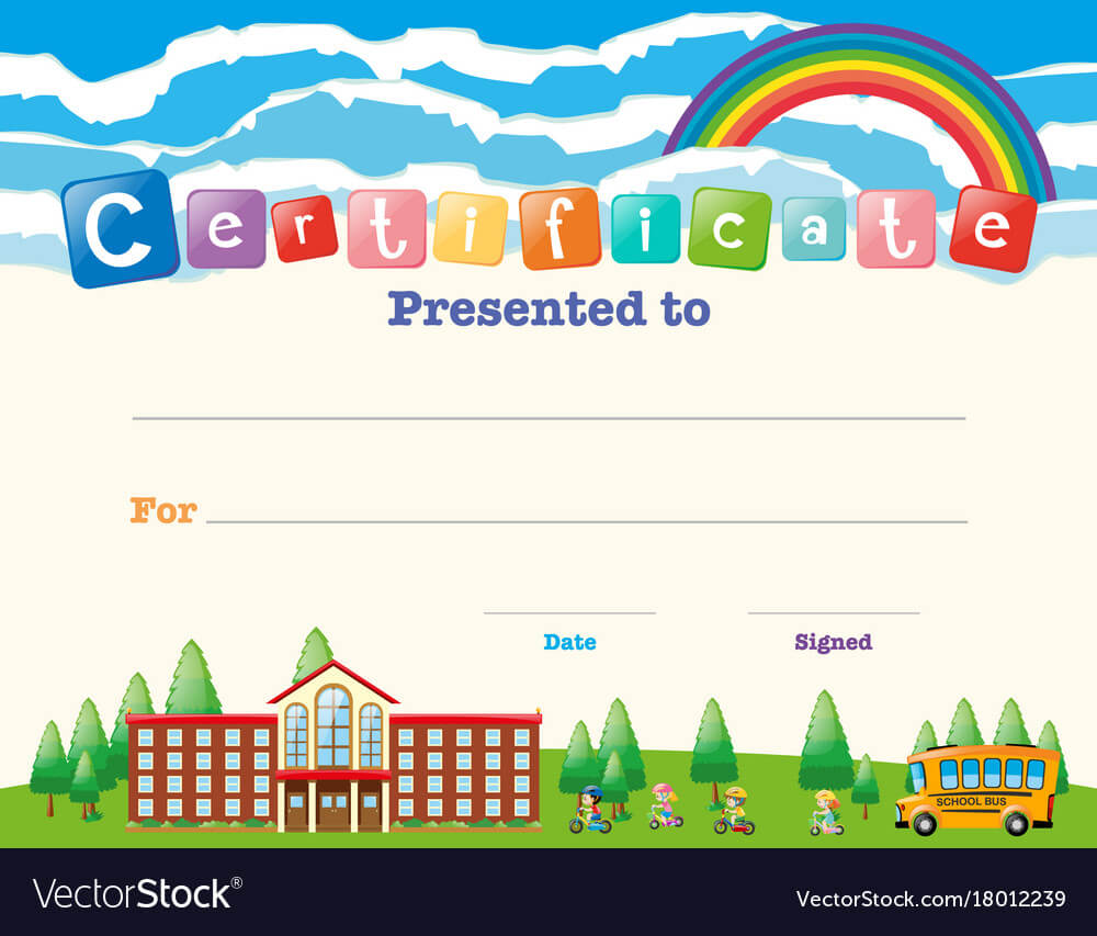 Certificate Template With Kids At School For Certificate Templates For School