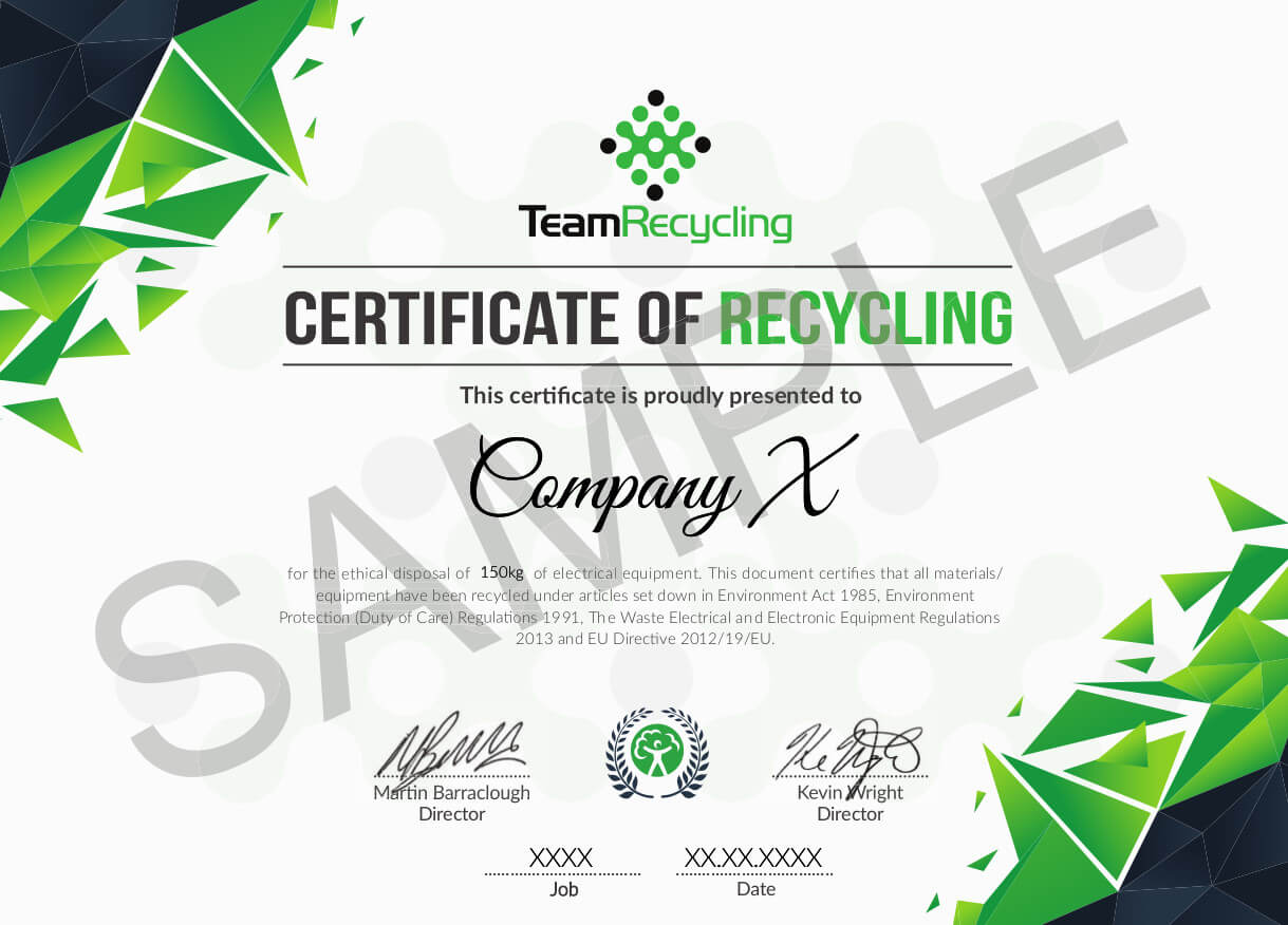 Certifications | Team Recycling With Certificate Of Disposal Template