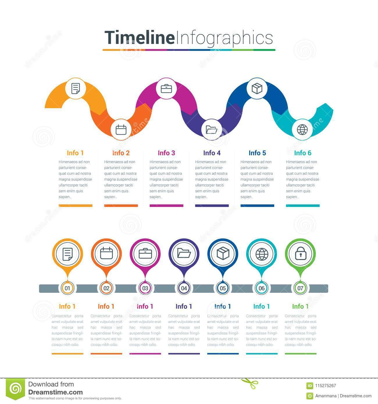 Clean And Colourful Timeline Infographics. Creative In Adobe Illustrator Infographic Templates