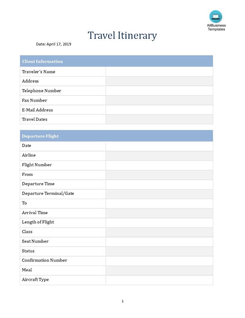 Client Travel Itinerary In Word | Templates At Regarding Business Travel Itinerary Template Word