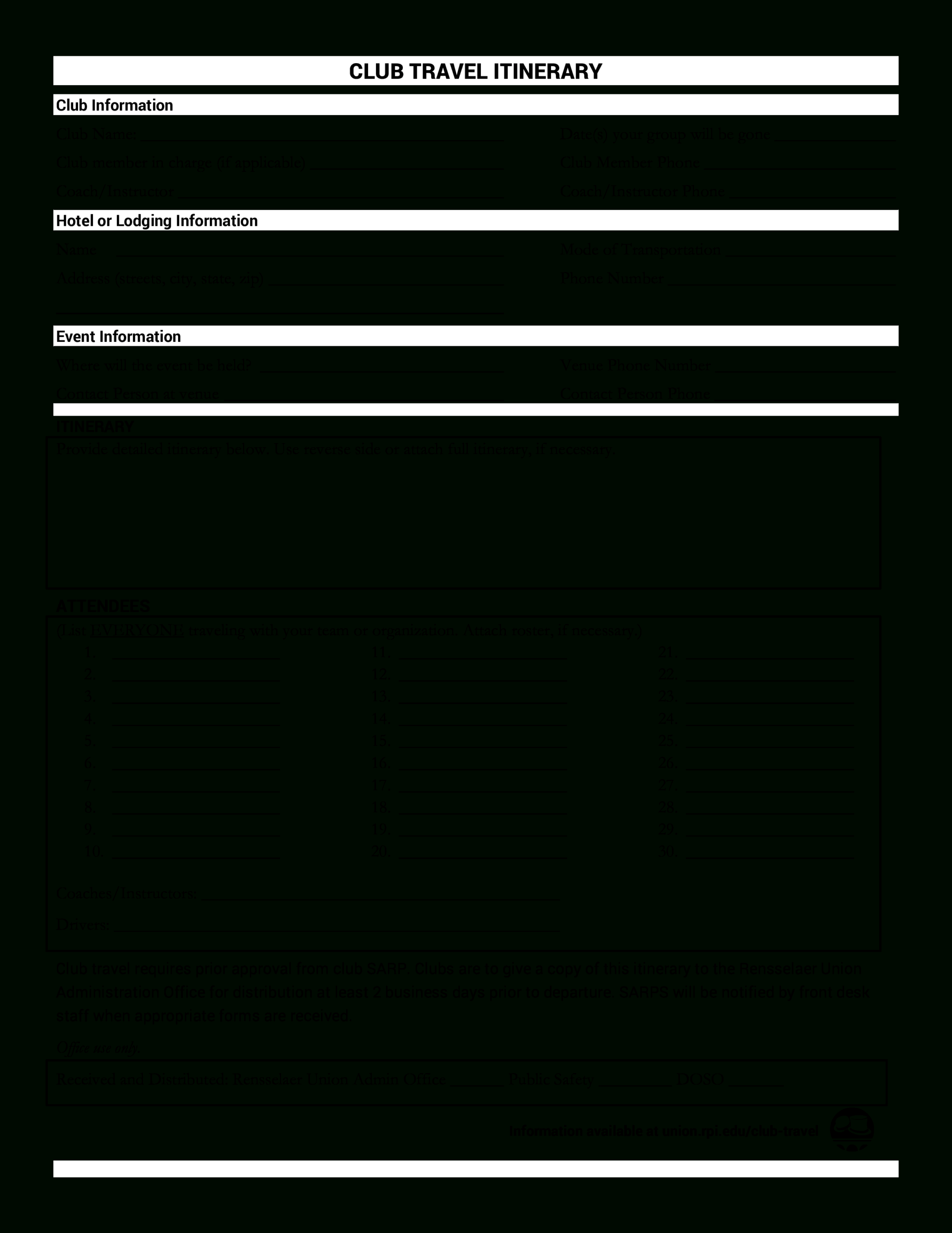 Club Itinerary | Templates At Allbusinesstemplates Regarding Blank Trip Itinerary Template