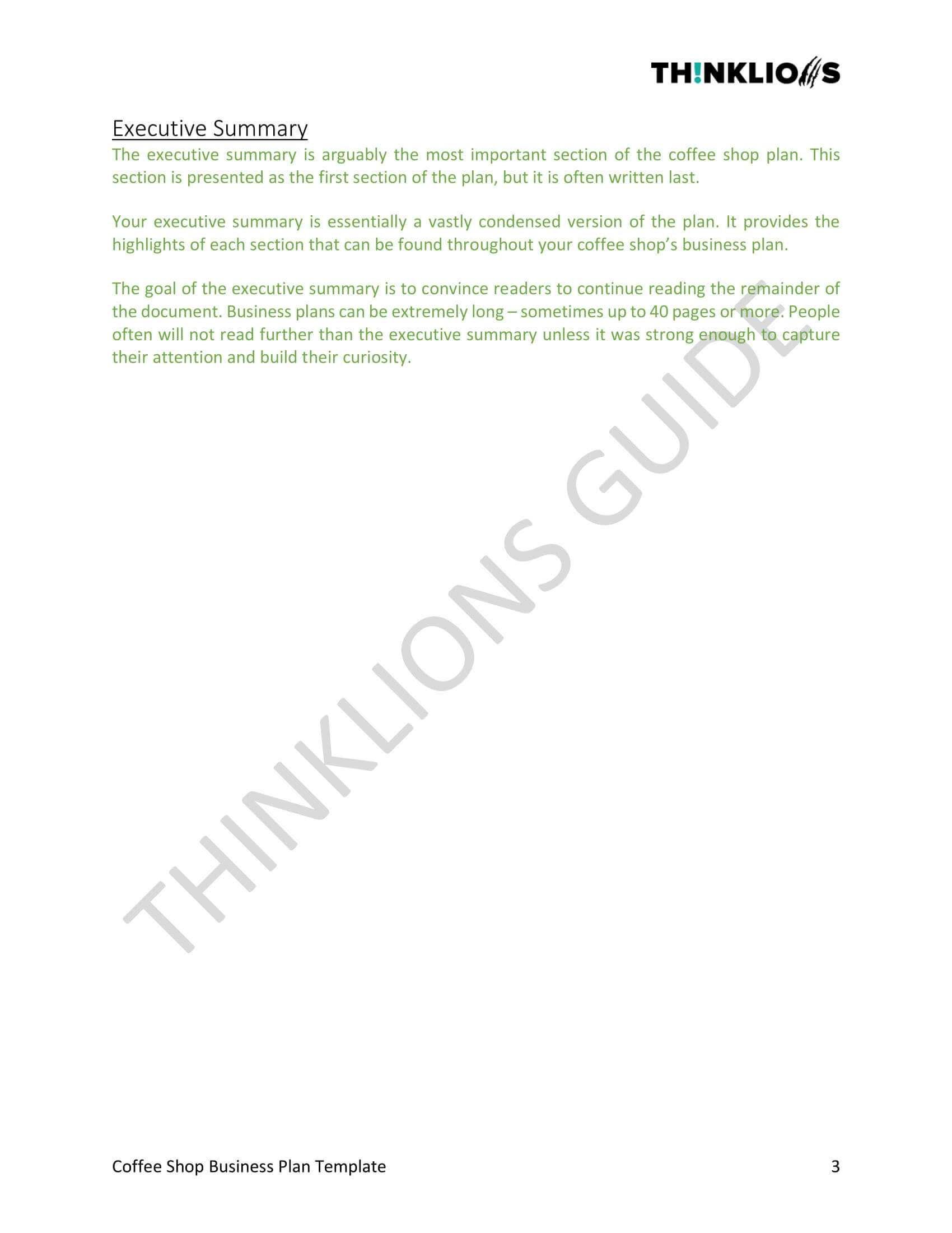 Coffee Shop Business Plan Template | Thinklions With Boutique Business Plan Template