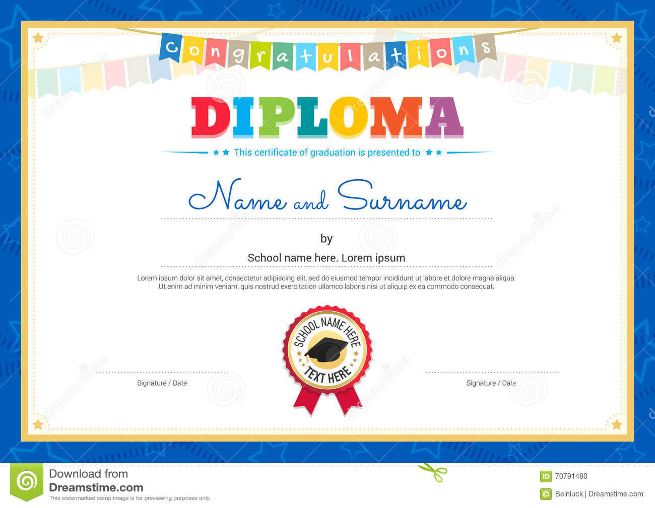 Colorful Diploma Certificate Template For Kids In Vector With Regard To Certificate Of Achievement Template For Kids