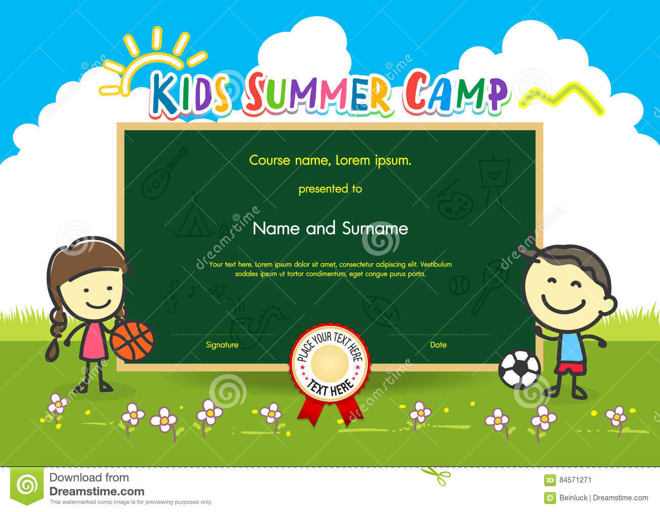 Colorful Kids Summer Camp Diploma Certificate Template In Within Basketball Camp Certificate Template