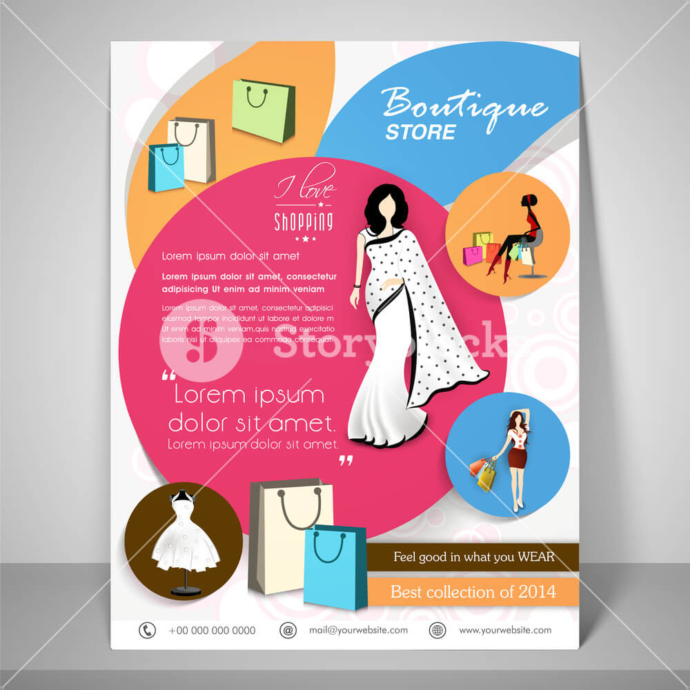 Colourful Banner And Flyer For Boutique With Young Woman In Boutique Flyer Template Free