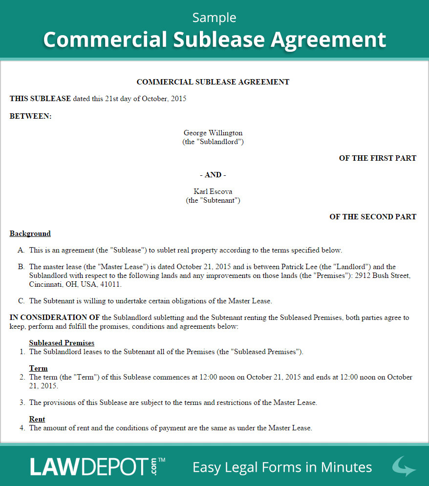 Commercial Sublease Agreement Template (Us) | Lawdepot In Business Lease Agreement Template