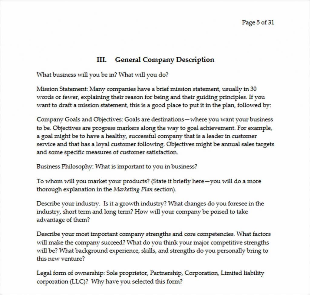 Company Description Example Business Plans Plan Template Inside Business Plan Template Law Firm