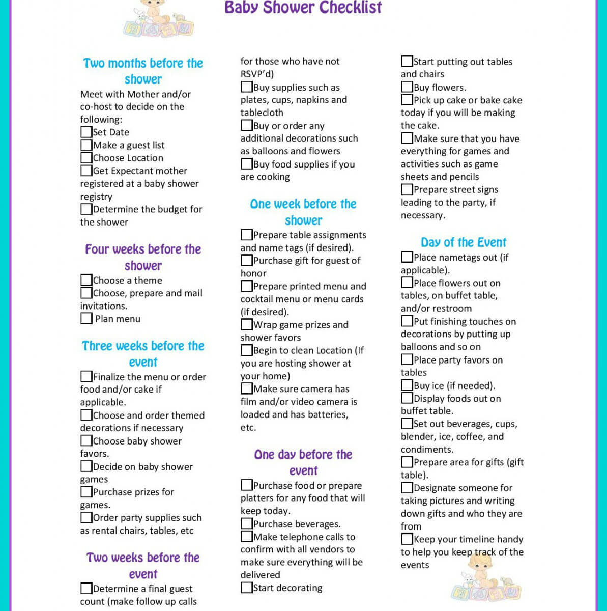 Complete Baby Shower Planning Guide Baby Shower Agenda Inside Baby Shower Agenda Template