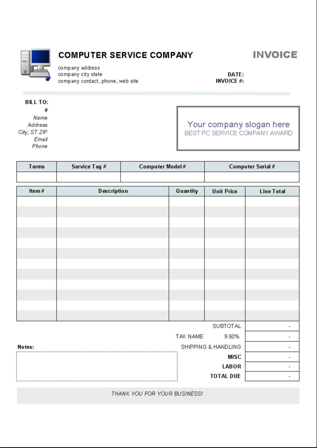 Computer Repair Invoice Template – Colona.rsd7 Intended For Car Service Invoice Template Free Download
