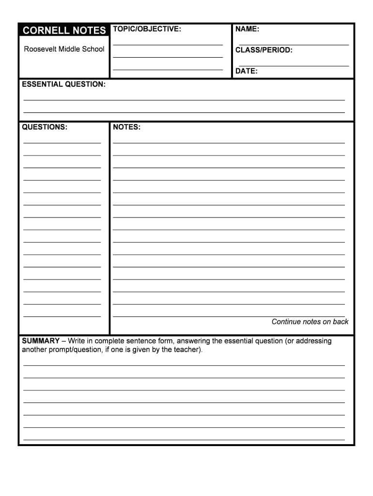 Cornell Notes - Fill Online, Printable, Fillable, Blank In Avid Cornell Note Template