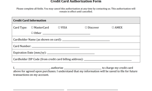 Credit Card Authorization Form Templates [Download] intended for Authorization To Charge Credit Card Template