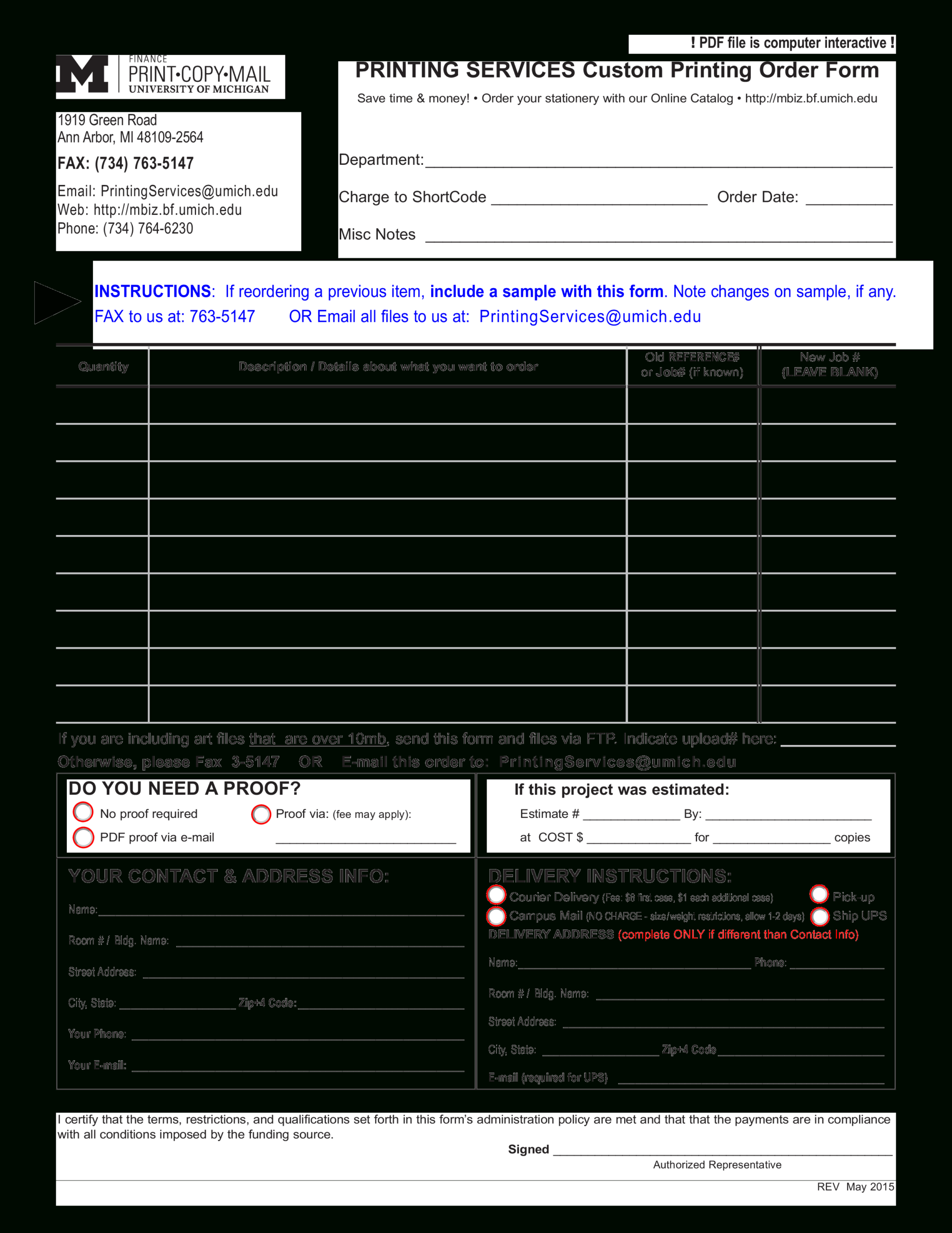 Custom Printing Blank Order Form | Templates At Pertaining To Blank Money Order Template