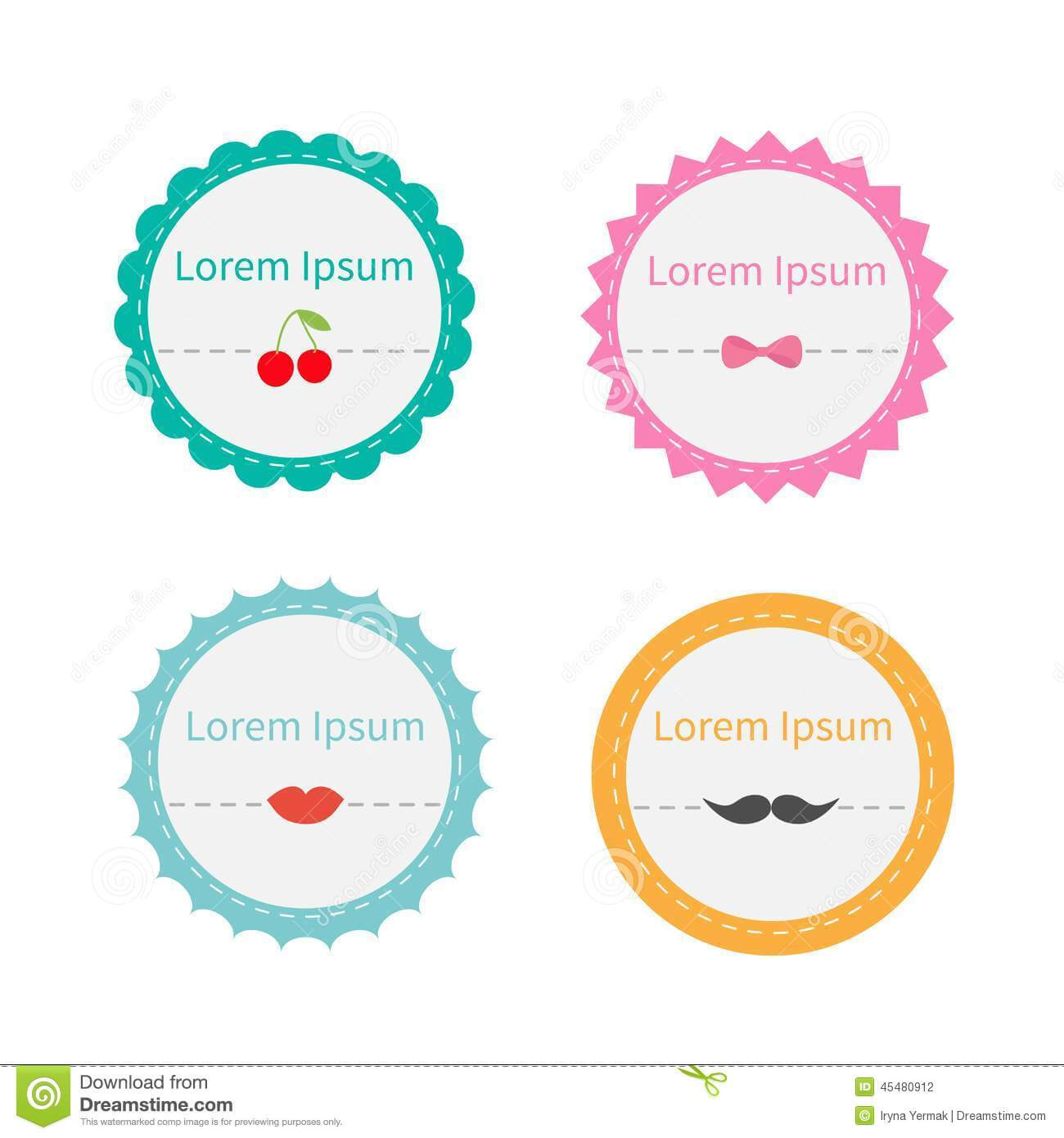 Cute Round Tag Label Set With Dash Line, Cherry, Bow, Lips Intended For 1.5 Circle Label Template