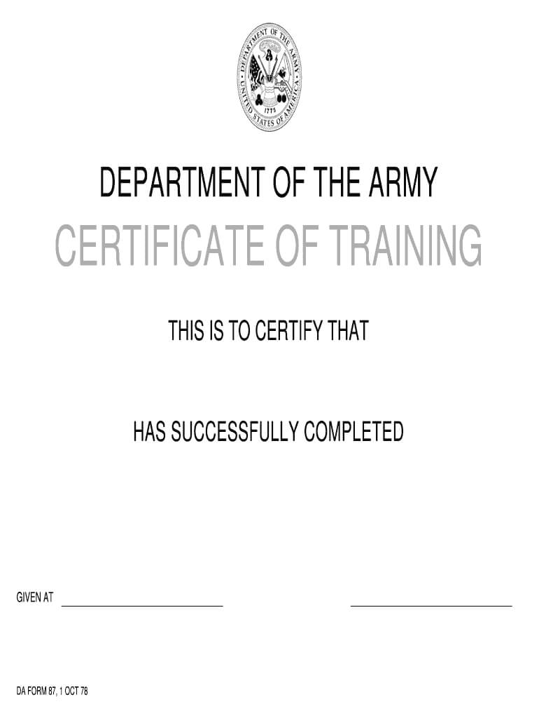 Da Form 87 – Fill Online, Printable, Fillable, Blank | Pdffiller Throughout Army Certificate Of Completion Template