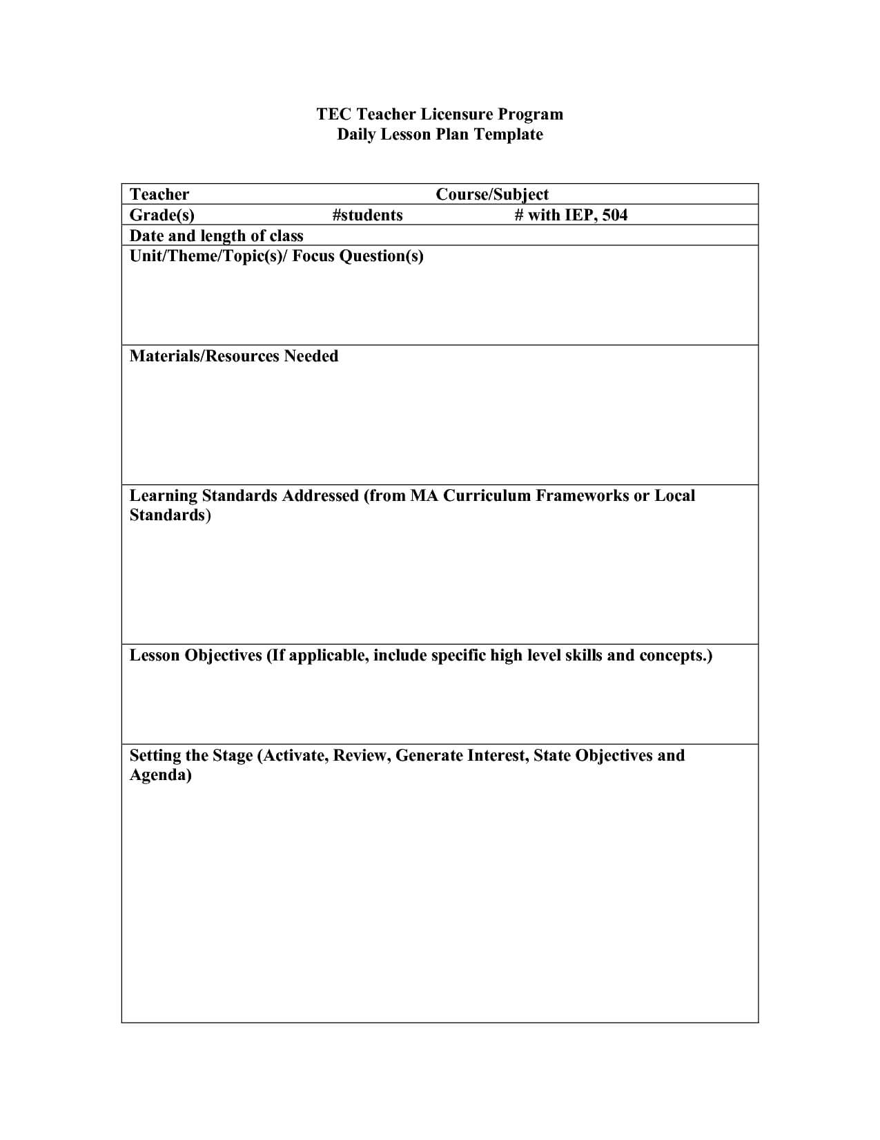 Daily Lesson Plan Template – Fotolip For 504 Plan Template