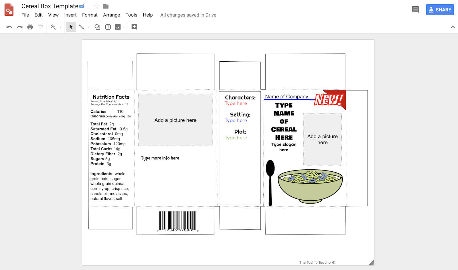 Design A Cereal Box In Google Drawing: Book Report Idea Inside Cereal Box Book Report Template