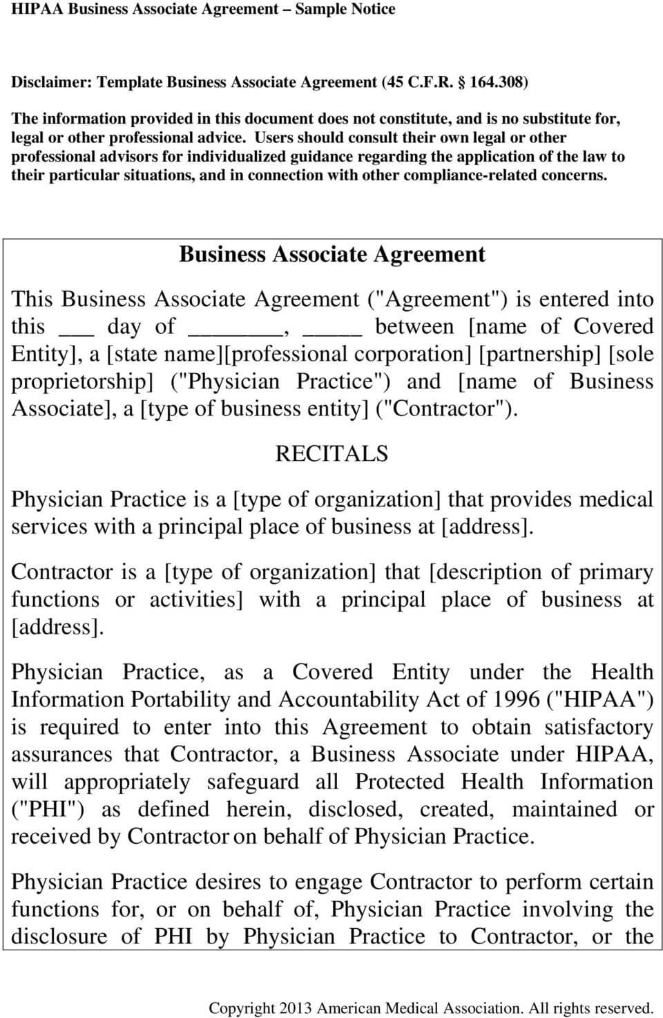 Disclaimer: Template Business Associate Agreement (45 C.f.r Within Business Associate Agreement Hipaa Template