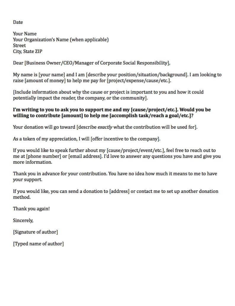Donation Request Letters: Asking For Donations Made Easy! For Business Donation Letter Template