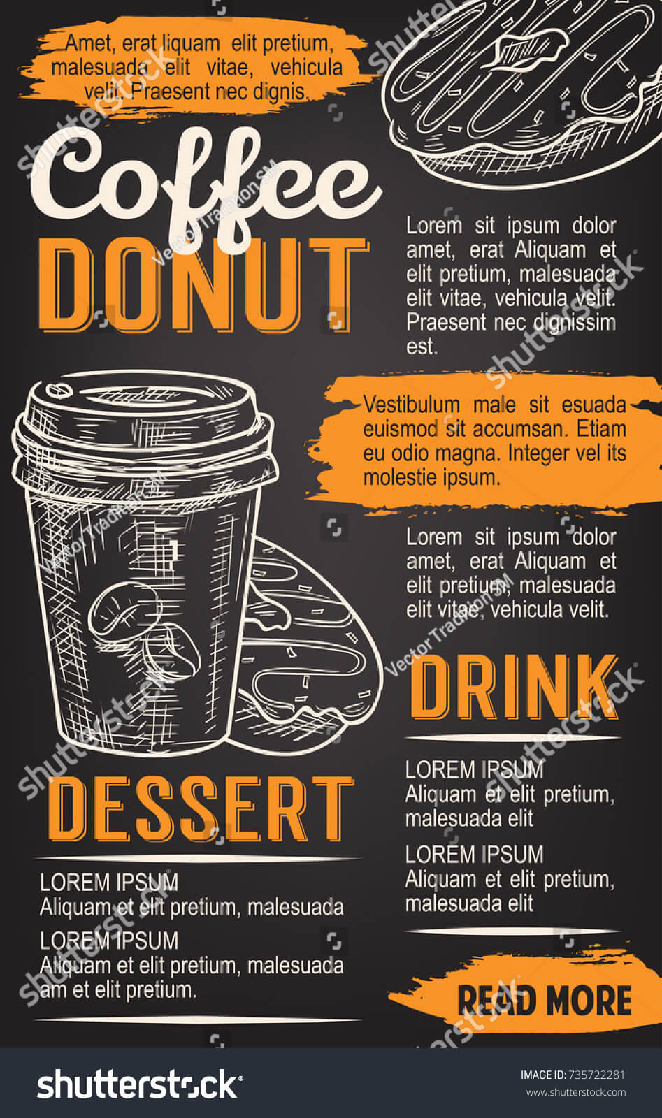 Donut Coffee Chalkboard Poster Fast Food Stock Vector With Regard To Chalkboard Poster Template