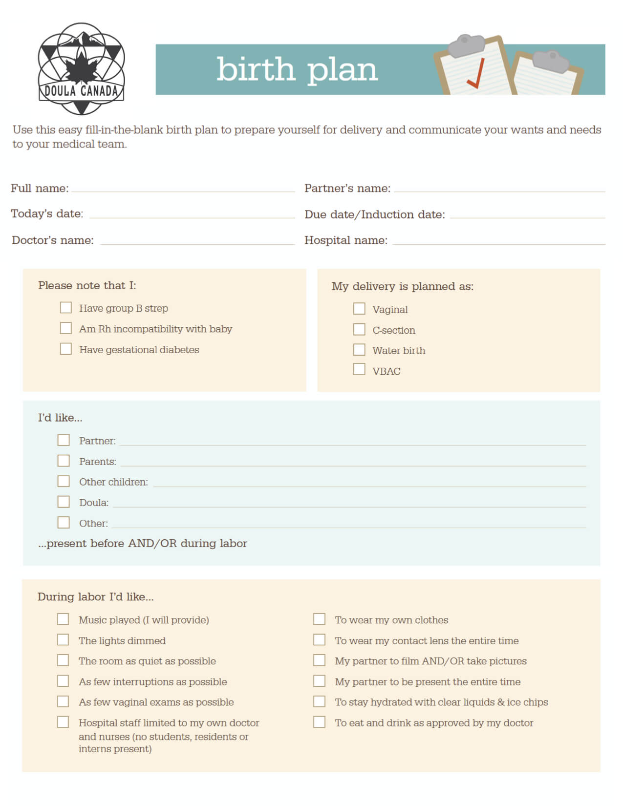 Doula Birth Plan – Colona.rsd7 Within Birthing Plan Templates