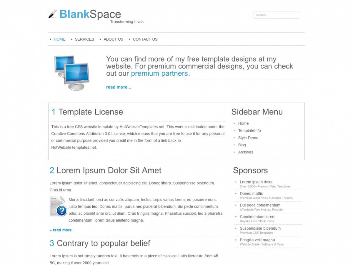 Download Free Html/css Template: Blankspace – Free Html With Regard To Blank Html Templates Free Download