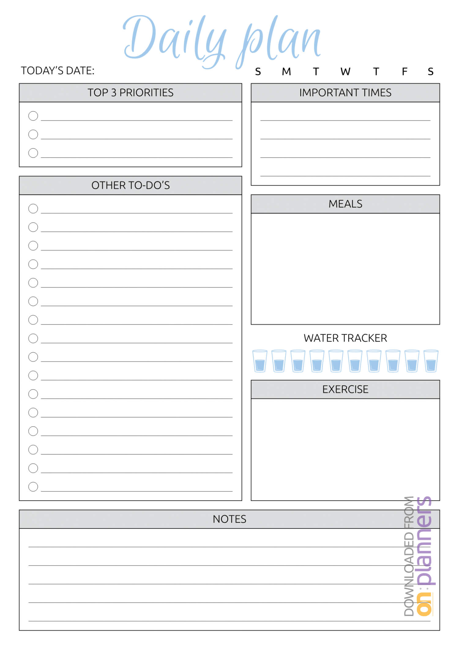Download Printable Daily Plan With To Do List & Important With Blank To Do List Template