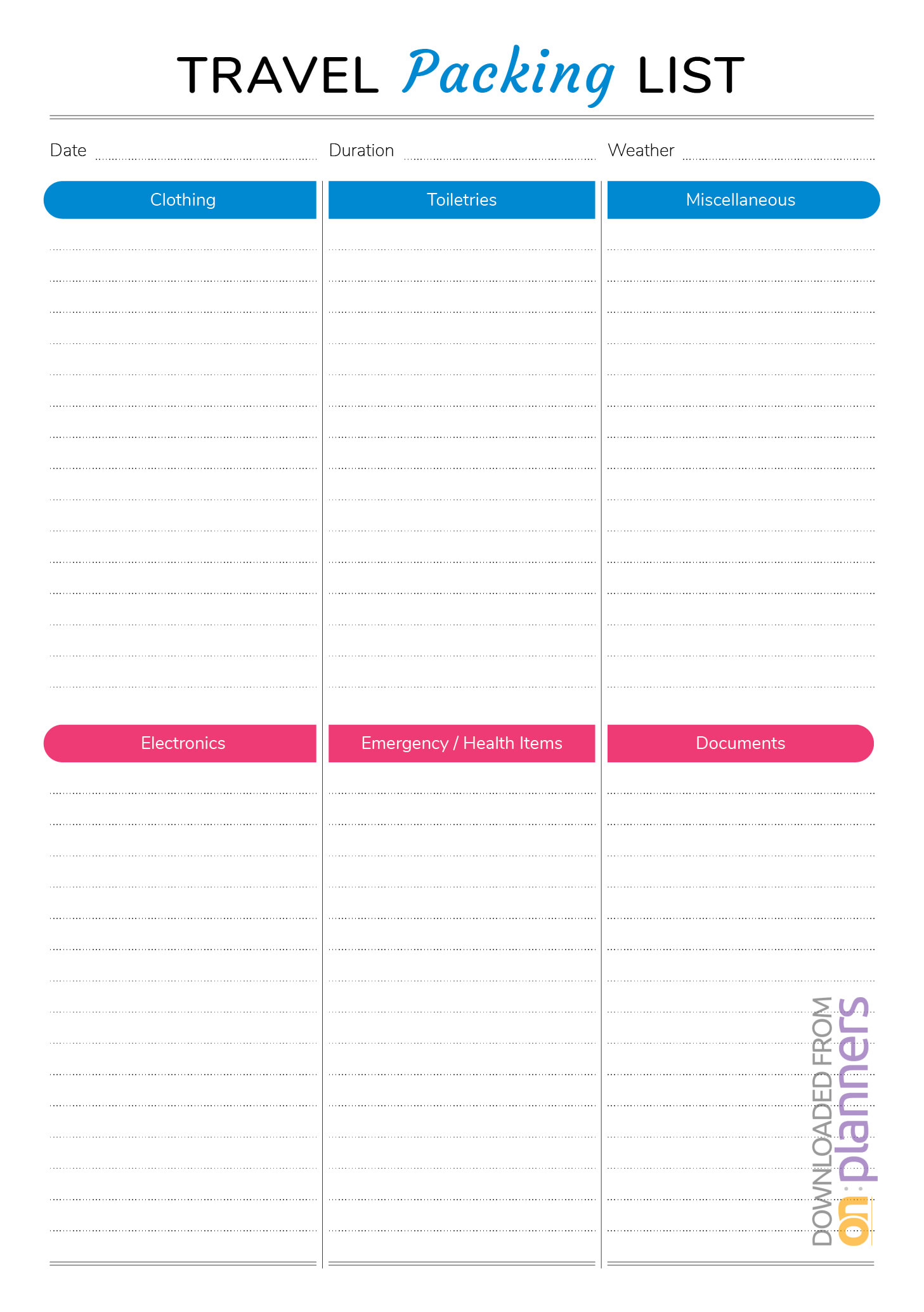 Download Printable Travel Packing List Pdf For Blank Packing List Template