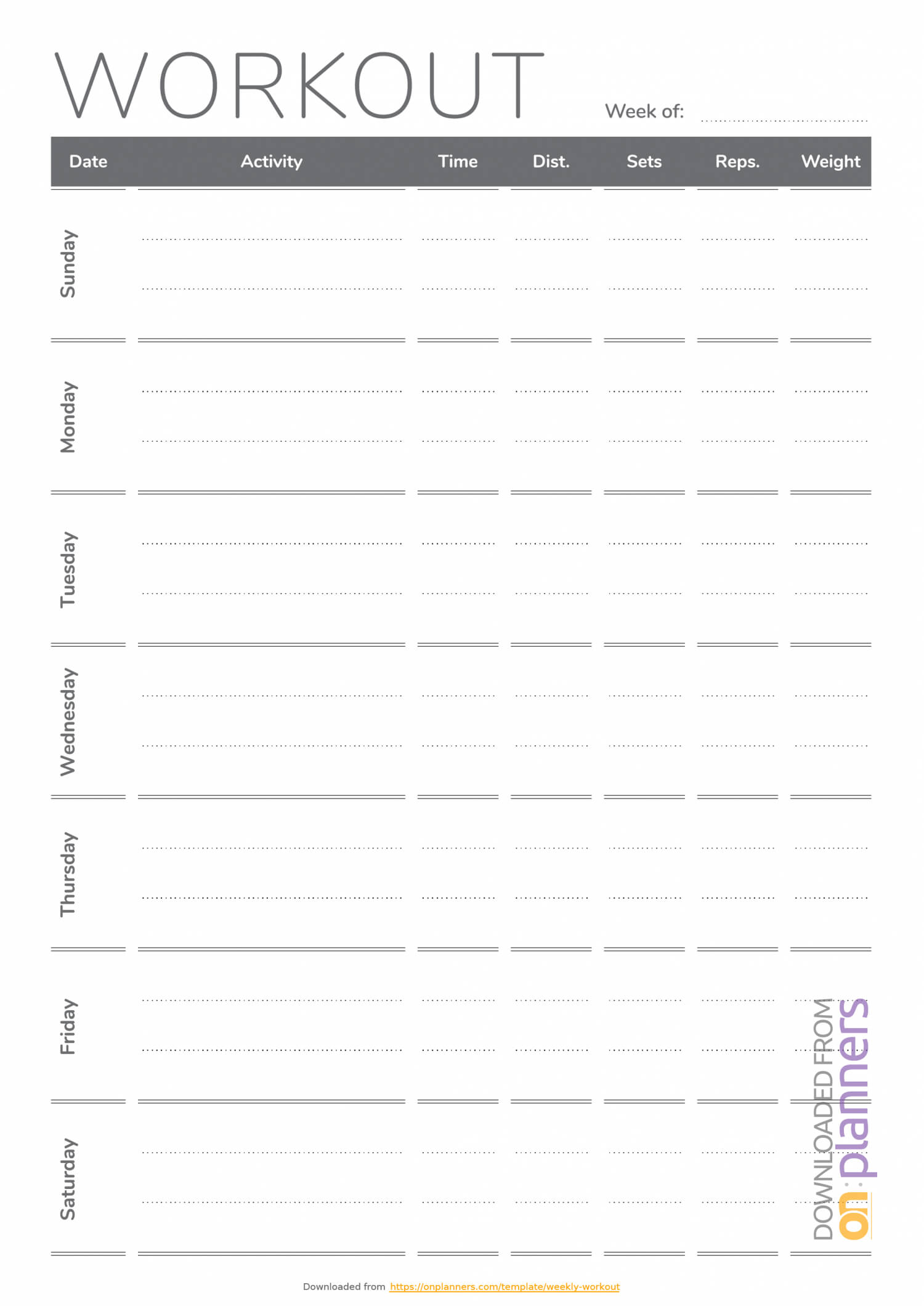 Download Printable Weekly Workout Template Pdf Pertaining To Blank Workout Schedule Template