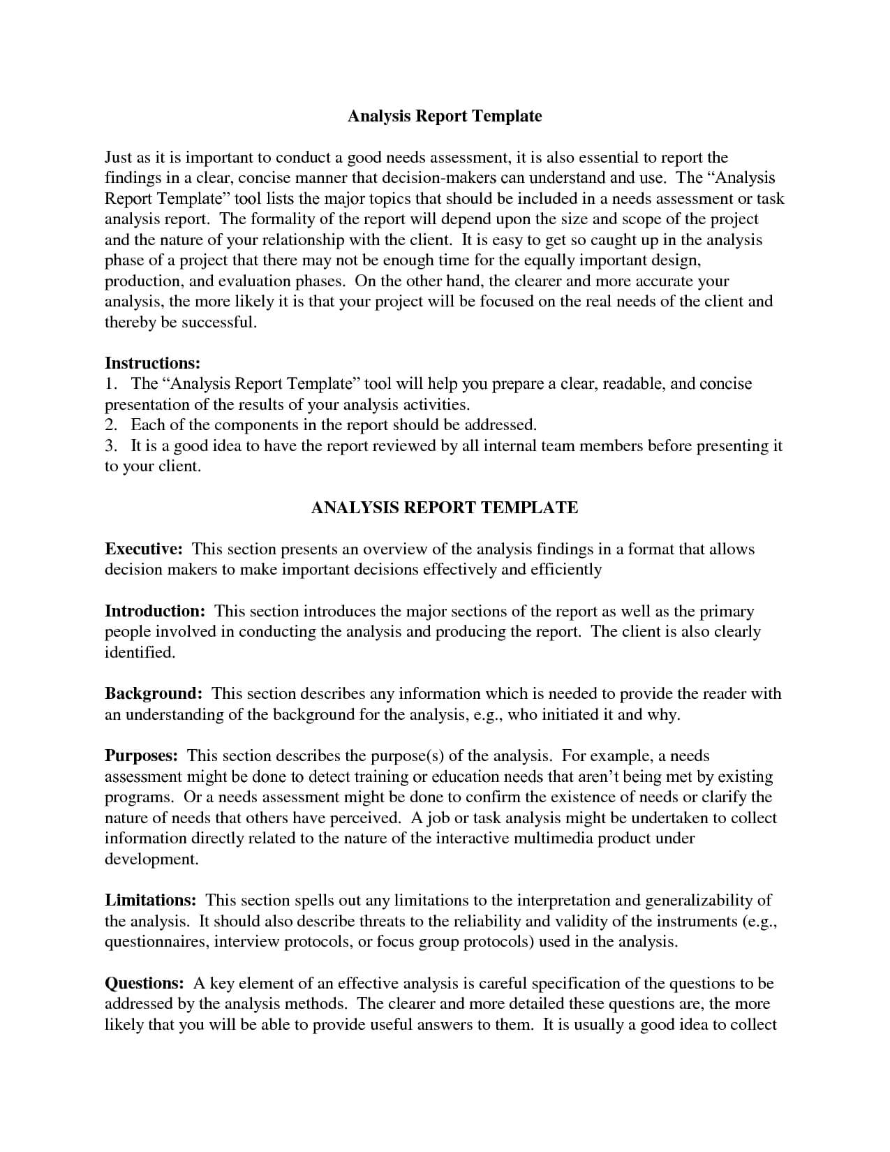 Downloadable Analysis Report Template Sample : V M D For Business Analyst Report Template