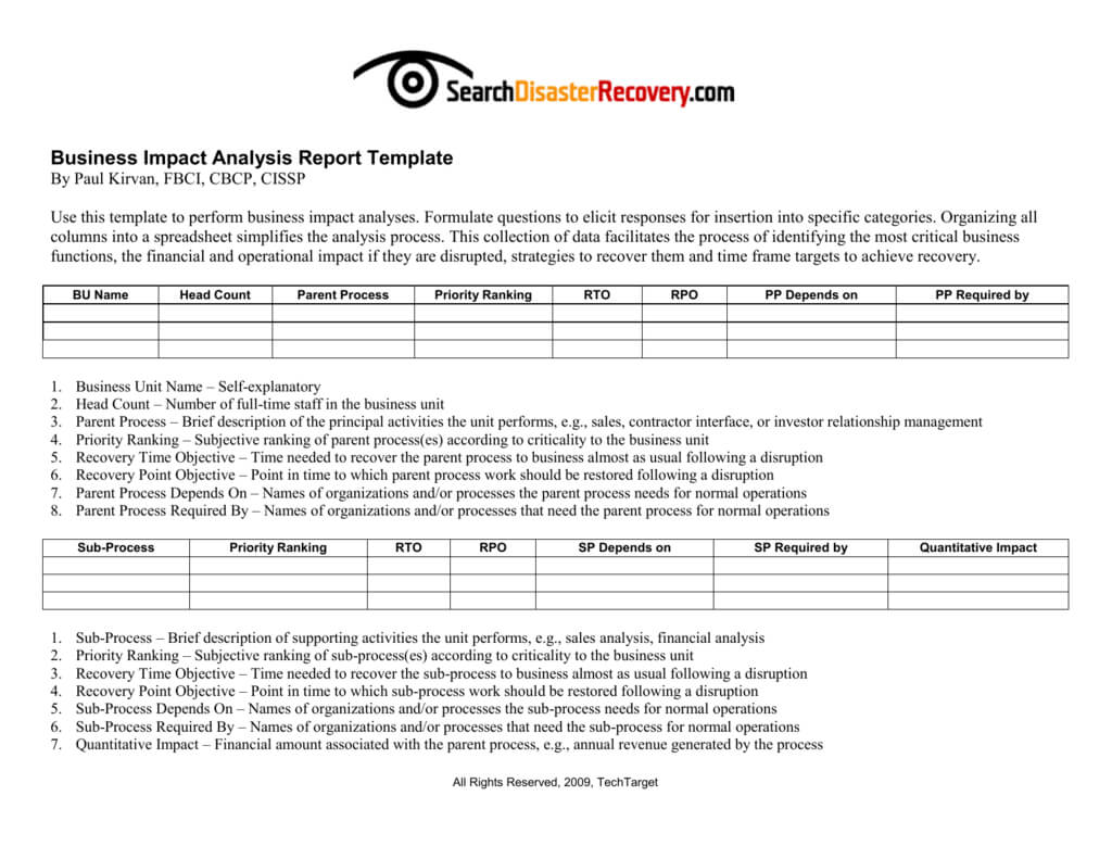 Downloadable Business Impact Analysis Template With Regard To Business Impact Analysis Template Xls