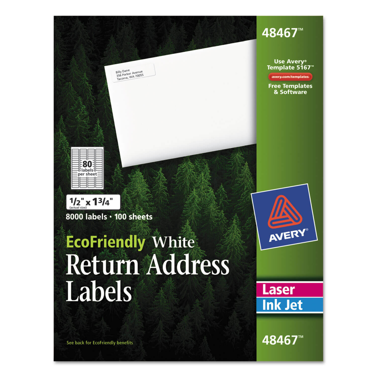 Ecofriendly Mailing Labels, Inkjet/laser Printers, 0.5 X Inside 80 Labels Per Sheet Template