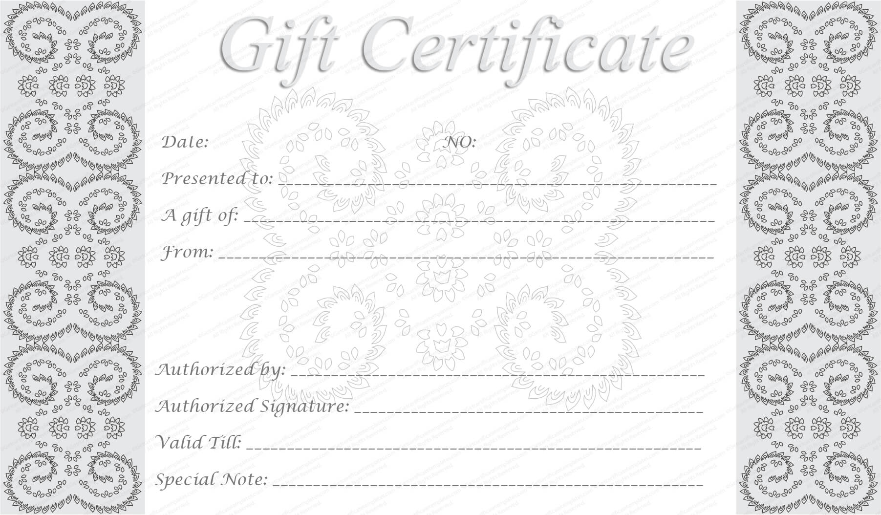 Editable And Printable Silver Swirls Gift Certificate Template Inside Anniversary Certificate Template Free
