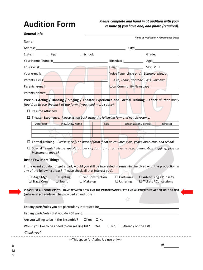 Editable Audition Form – Fill Online, Printable, Fillable Within Audition Form Template