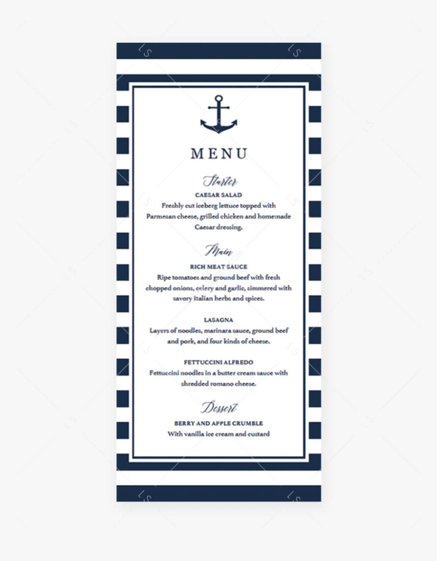 Editable Menu Cards Template Nautical Themelittlesizzle For Baby Shower Menu Template