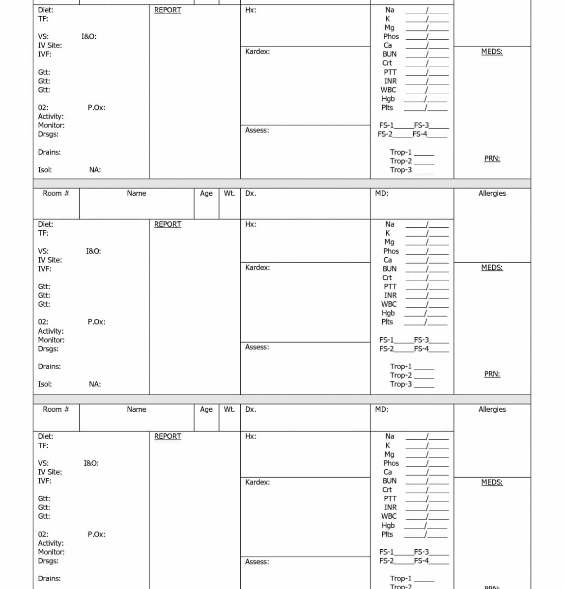 Editable Nursing Shift Worksheets Nursing Nurse Report Sheet For Charge Nurse Report Sheet Template