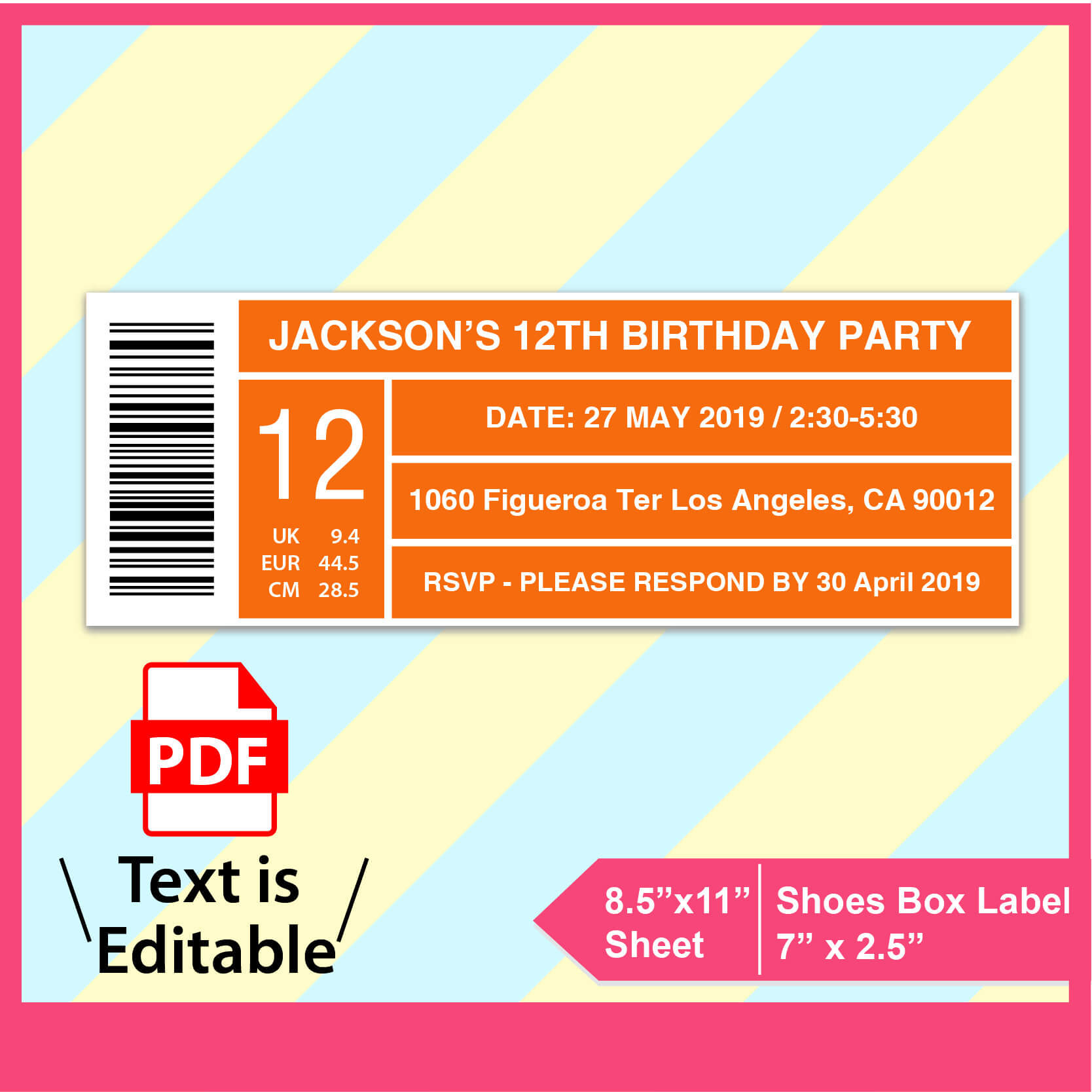 Editable Shoes Box Label Template, Invitation Template Pdf, Printable 627 Within 4 X 2.5 Label Template