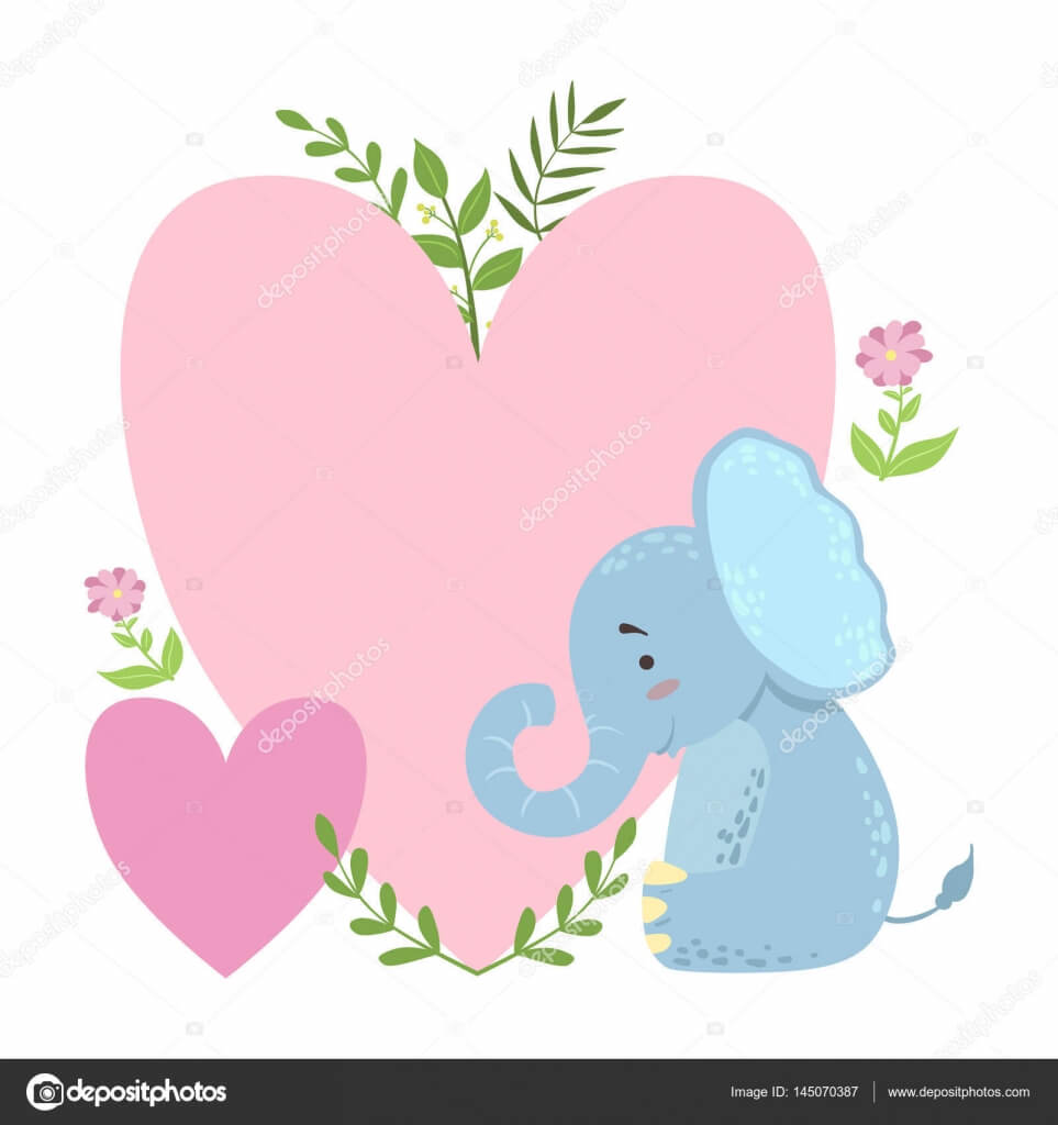 Elephant With Two Big Hearts And Plants Vector Sticker With Regard To Blank Elephant Template