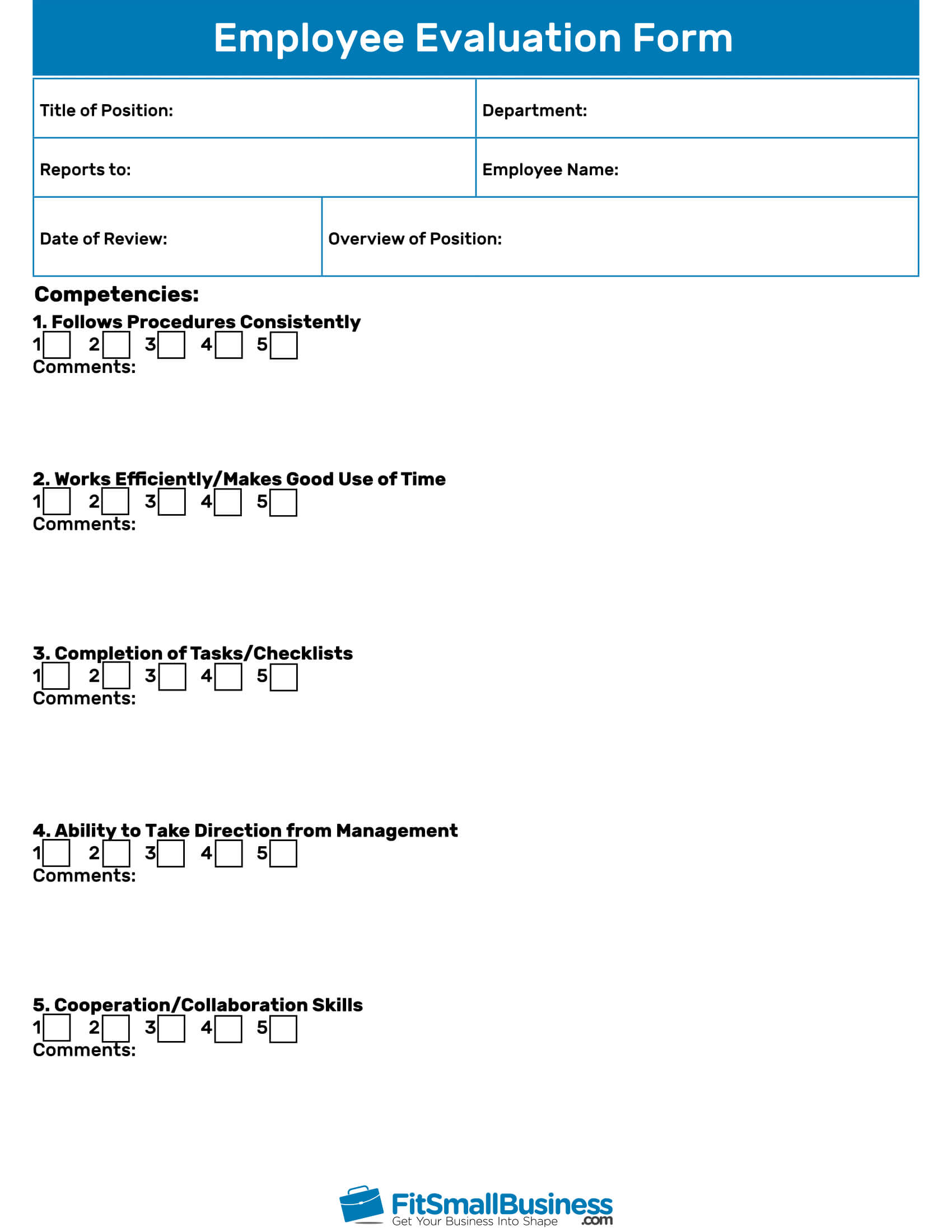 Employee Evaluation Forms [+Free Performance Review Templates] Throughout Business Value Assessment Template