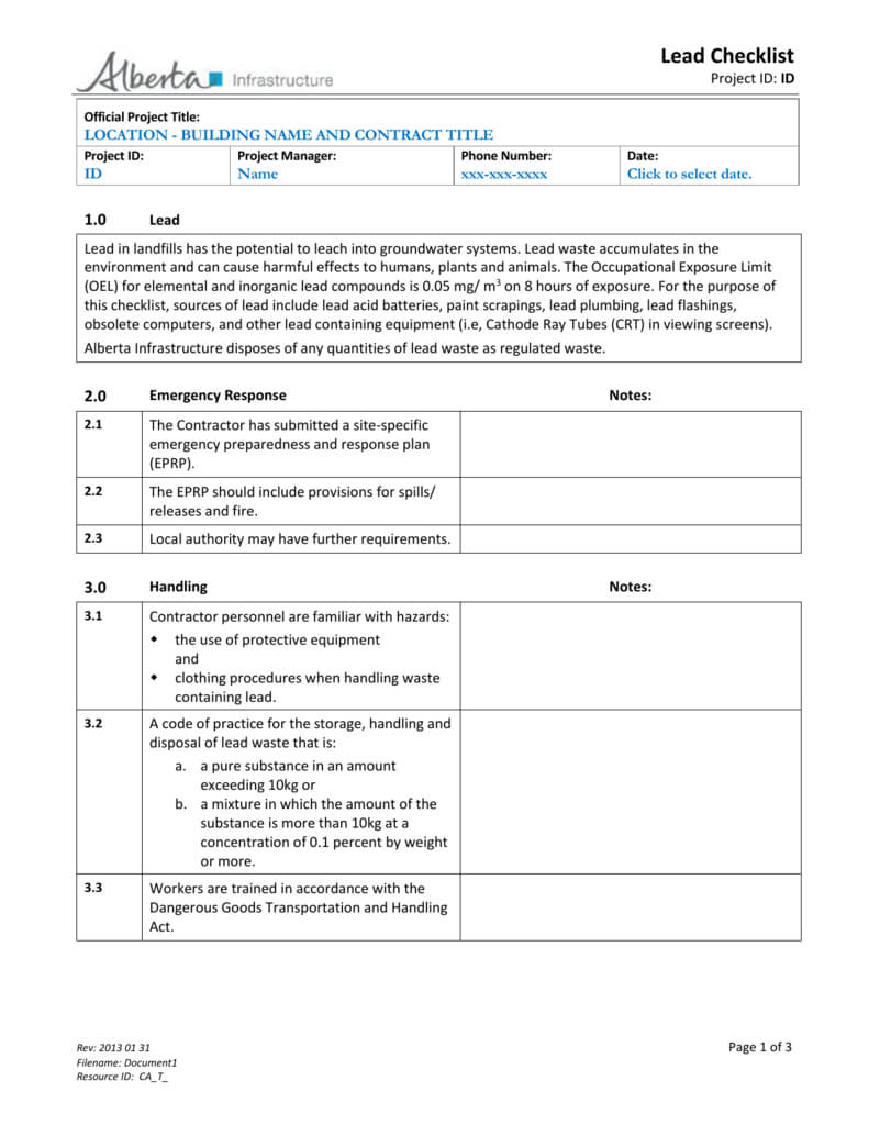 Ems Lead Checklist Template – Alberta Ministry Of Infrastructure With Certificate Of Disposal Template