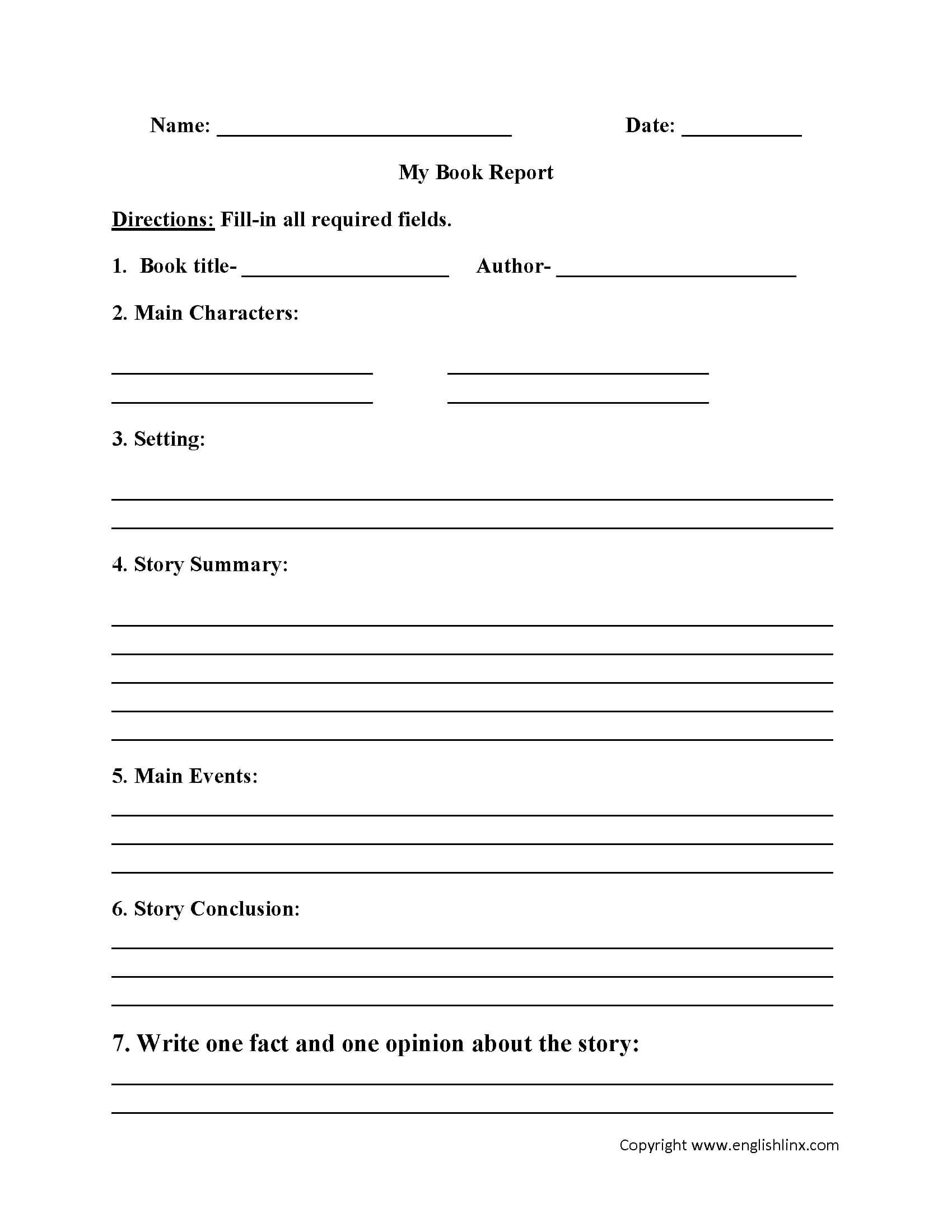 Englishlinx | Book Report Worksheets Intended For Book Report Template 5Th Grade