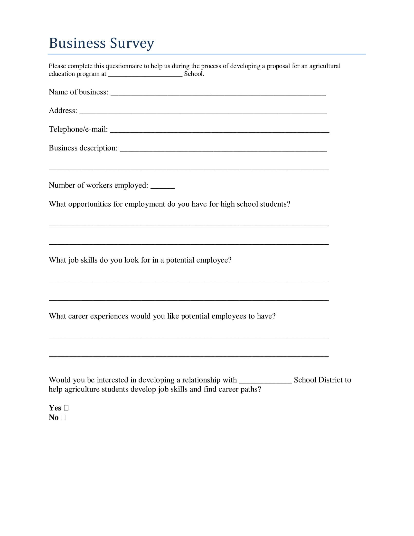 Examples On How To Conduct A Business Survey | Examples With Regard To Business Process Questionnaire Template