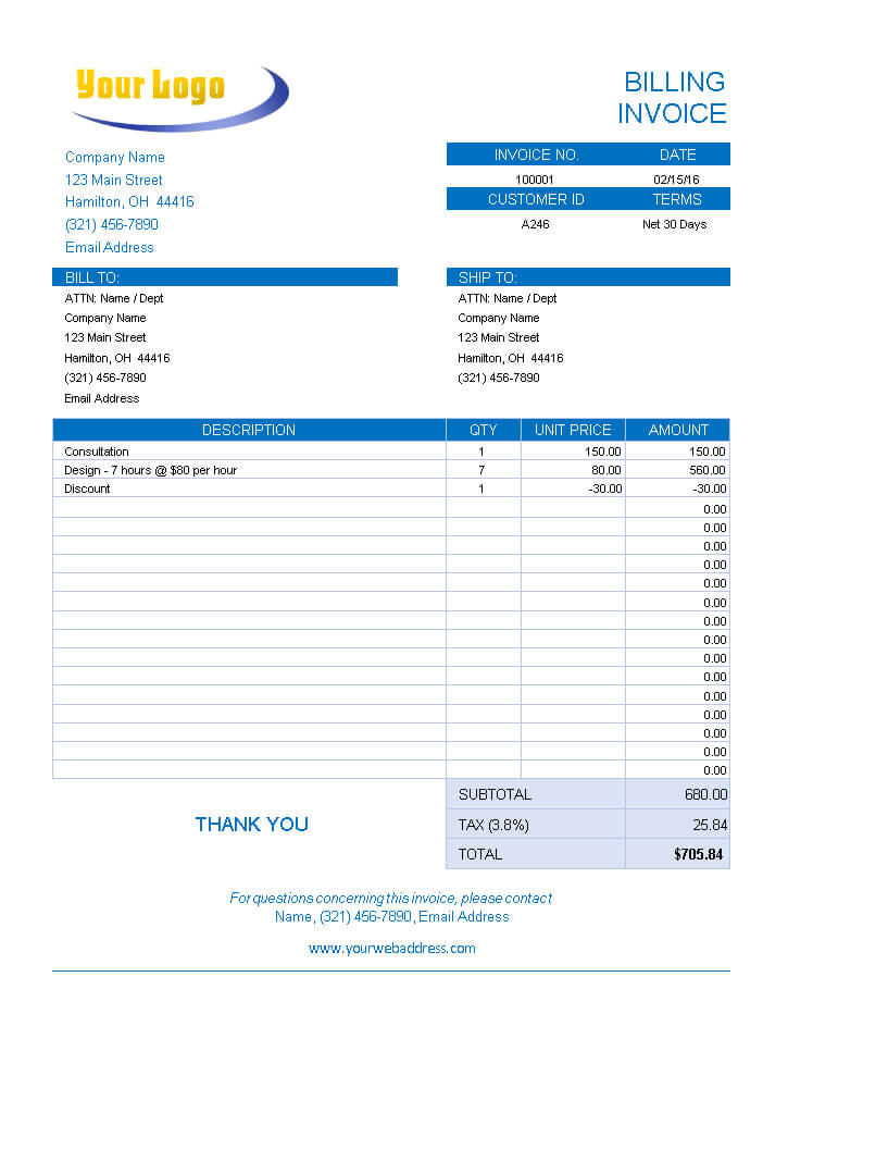 Excel Bakery Invoice | Templates At Allbusinesstemplates With Regard To Bakery Invoice Template