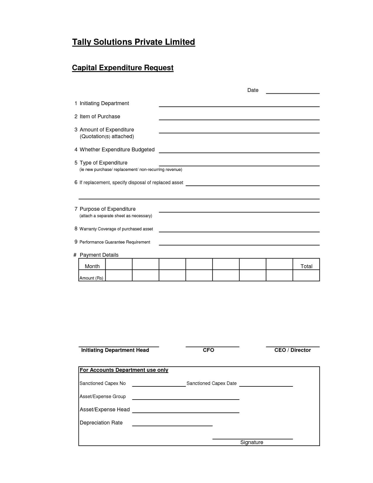 Expenditure Form Template Images Of Capital Project Request Within Capital Expenditure Report Template