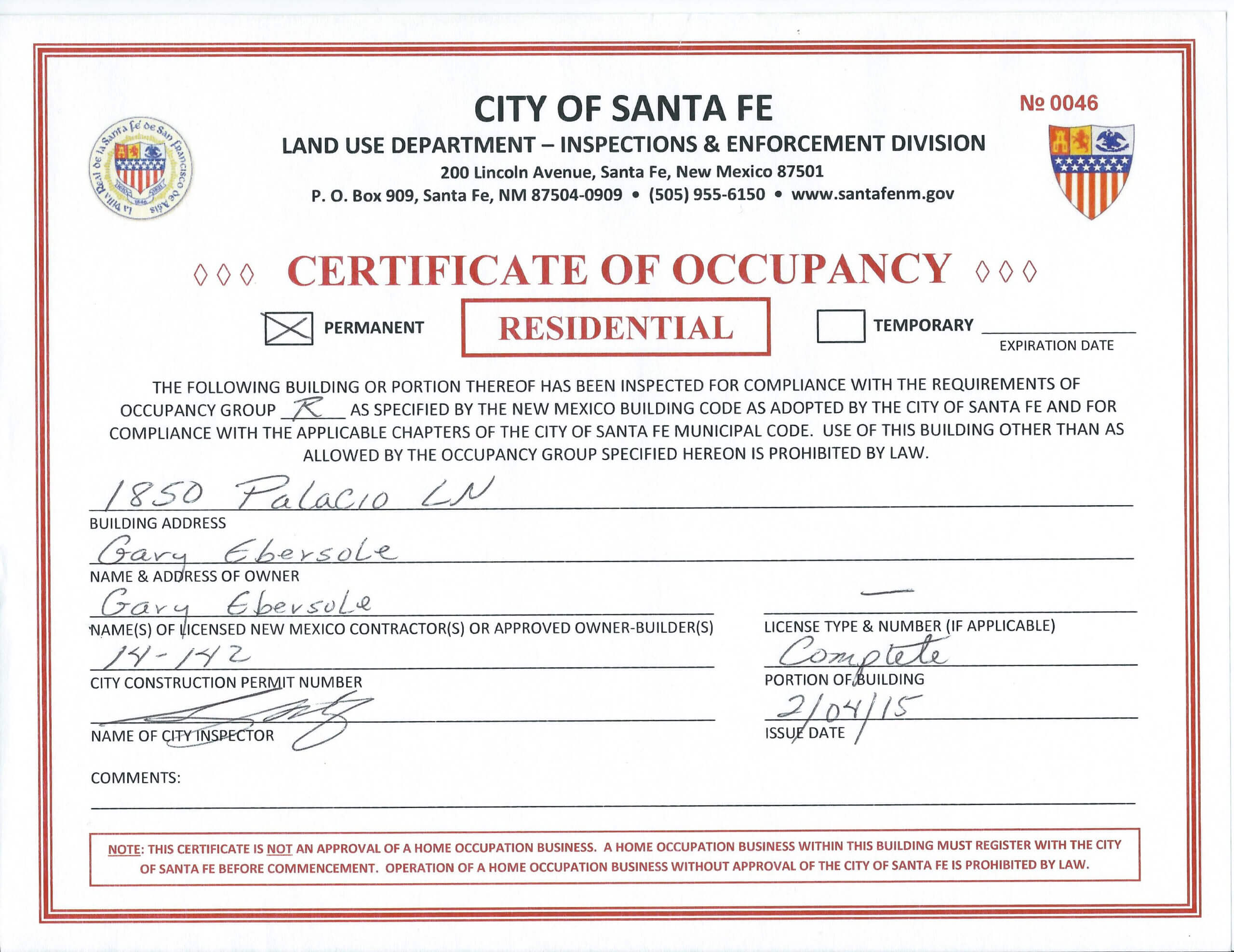 🥰free Certificate Of Occupancy Sample Templates & Example🥰 In Certificate Of Inspection Template