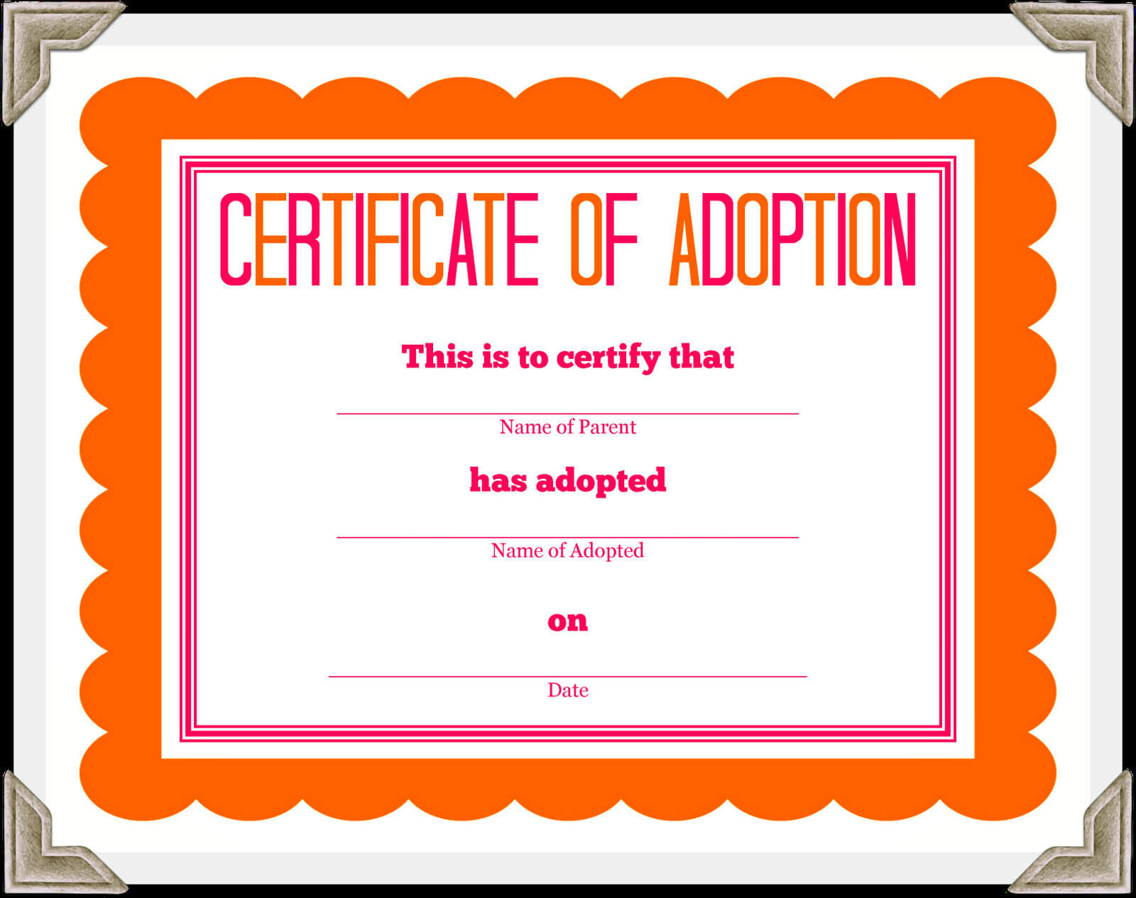 🥰free Printable Sample Certificate Of Adoption Template🥰 Inside Child Adoption Certificate Template