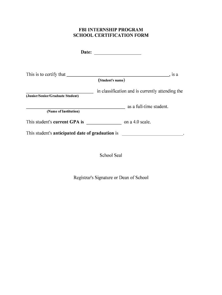 Fbi Internship Program School Certification Form – Fill In Certificate Of Disposal Template
